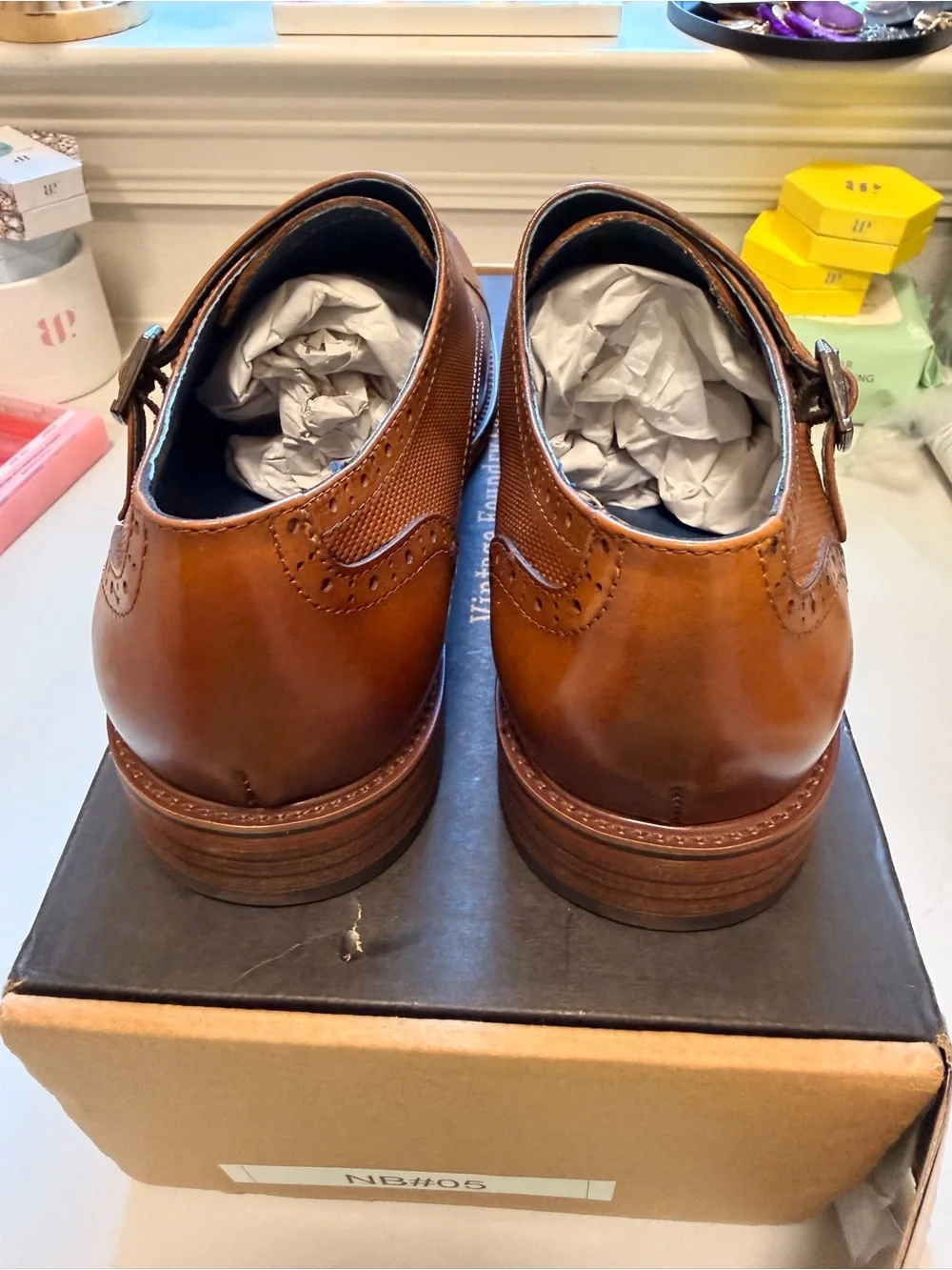 Men's Tan Double Monk Strap Oxfords with Perforated Leather